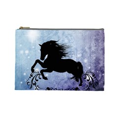 Wonderful Black Horse Silhouette On Vintage Background Cosmetic Bag (large) by FantasyWorld7