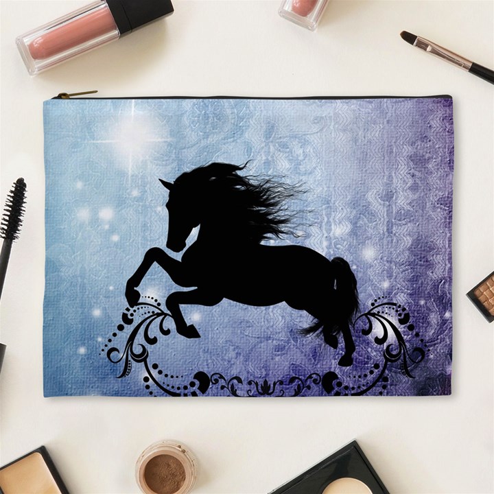 Wonderful Black Horse Silhouette On Vintage Background Cosmetic Bag (XL)