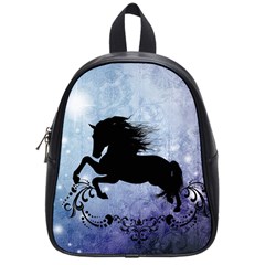 Wonderful Black Horse Silhouette On Vintage Background School Bag (small) by FantasyWorld7