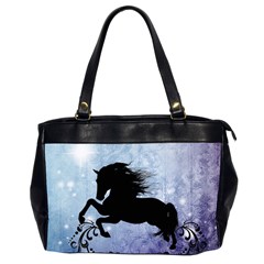 Wonderful Black Horse Silhouette On Vintage Background Oversize Office Handbag (2 Sides) by FantasyWorld7