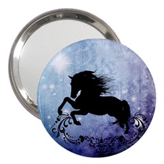 Wonderful Black Horse Silhouette On Vintage Background 3  Handbag Mirrors by FantasyWorld7