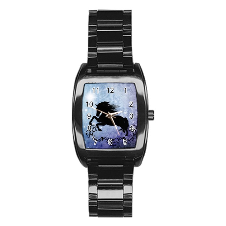 Wonderful Black Horse Silhouette On Vintage Background Stainless Steel Barrel Watch