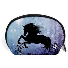 Wonderful Black Horse Silhouette On Vintage Background Accessory Pouch (large) by FantasyWorld7