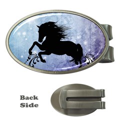 Wonderful Black Horse Silhouette On Vintage Background Money Clips (oval)  by FantasyWorld7