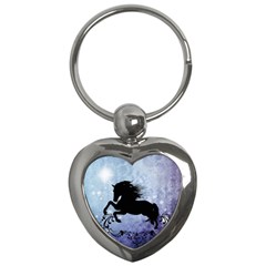 Wonderful Black Horse Silhouette On Vintage Background Key Chains (heart)  by FantasyWorld7