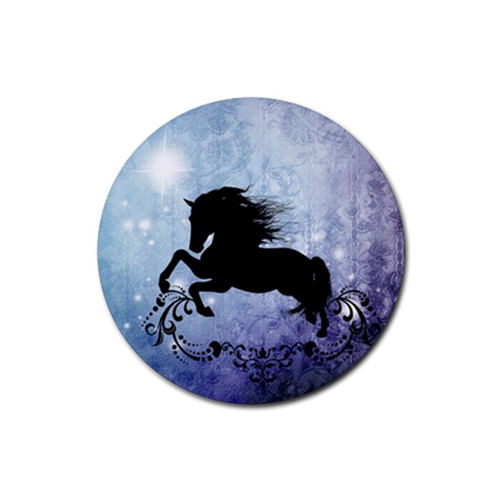 Wonderful Black Horse Silhouette On Vintage Background Rubber Coaster (Round) 