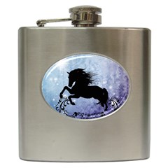 Wonderful Black Horse Silhouette On Vintage Background Hip Flask (6 Oz) by FantasyWorld7