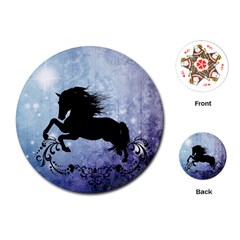 Wonderful Black Horse Silhouette On Vintage Background Playing Cards (round) by FantasyWorld7