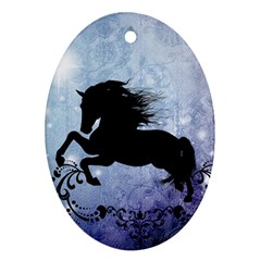 Wonderful Black Horse Silhouette On Vintage Background Oval Ornament (two Sides) by FantasyWorld7