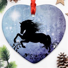 Wonderful Black Horse Silhouette On Vintage Background Heart Ornament (two Sides) by FantasyWorld7