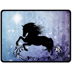 Wonderful Black Horse Silhouette On Vintage Background Fleece Blanket (large)  by FantasyWorld7