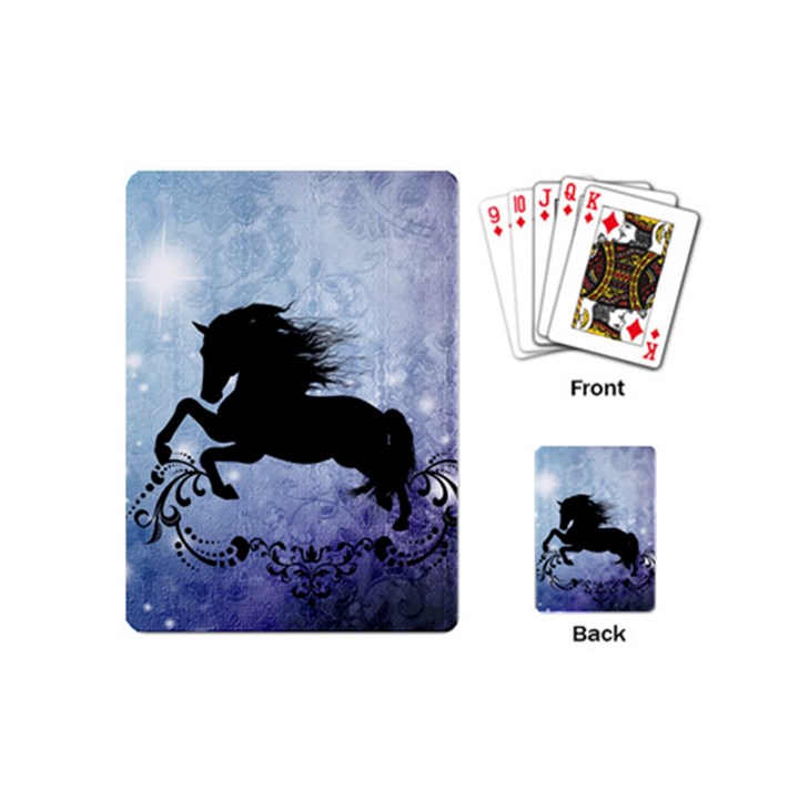 Wonderful Black Horse Silhouette On Vintage Background Playing Cards (Mini)