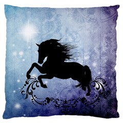 Wonderful Black Horse Silhouette On Vintage Background Large Flano Cushion Case (one Side) by FantasyWorld7