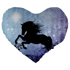 Wonderful Black Horse Silhouette On Vintage Background Large 19  Premium Flano Heart Shape Cushions