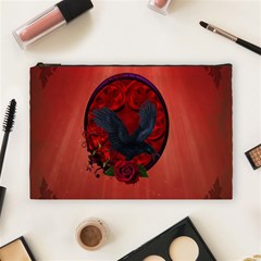 The Crow With Roses Cosmetic Bag (large) by FantasyWorld7