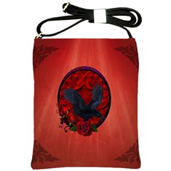 The Crow With Roses Shoulder Sling Bag by FantasyWorld7