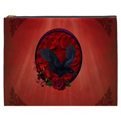 The Crow With Roses Cosmetic Bag (xxxl) by FantasyWorld7