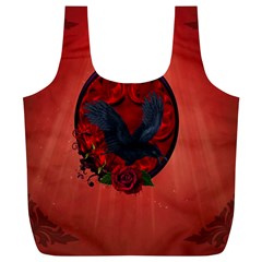 The Crow With Roses Full Print Recycle Bag (xl) by FantasyWorld7