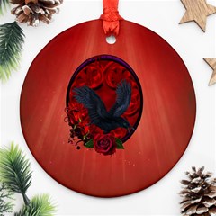 The Crow With Roses Ornament (round) by FantasyWorld7