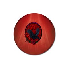 The Crow With Roses Magnet 3  (round) by FantasyWorld7