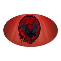 The Crow With Roses Oval Magnet by FantasyWorld7