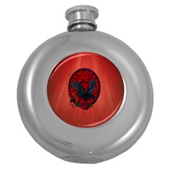 The Crow With Roses Round Hip Flask (5 Oz) by FantasyWorld7