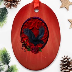 The Crow With Roses Oval Ornament (two Sides) by FantasyWorld7