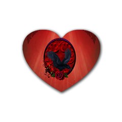 The Crow With Roses Rubber Coaster (heart)  by FantasyWorld7