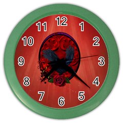 The Crow With Roses Color Wall Clock by FantasyWorld7