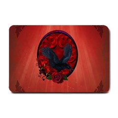 The Crow With Roses Small Doormat  by FantasyWorld7