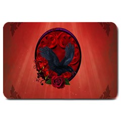 The Crow With Roses Large Doormat  by FantasyWorld7