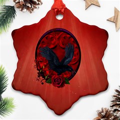 The Crow With Roses Snowflake Ornament (two Sides) by FantasyWorld7