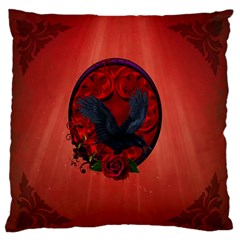 The Crow With Roses Large Flano Cushion Case (one Side) by FantasyWorld7