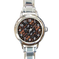 Fractal Vintage Grunge Print Design Round Italian Charm Watch