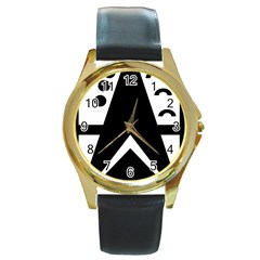 Black And White Geometric Design Round Gold Metal Watch by yoursparklingshop