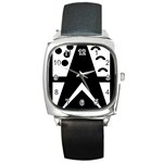 Black And White Geometric Design Square Metal Watch Front