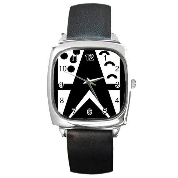 Black And White Geometric Design Square Metal Watch