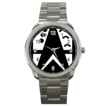 Black And White Geometric Design Sport Metal Watch Front