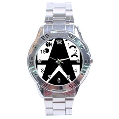 Black And White Geometric Design Stainless Steel Analogue Watch by yoursparklingshop