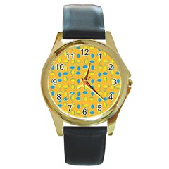 Lemons Ongoing Pattern Texture Round Gold Metal Watch