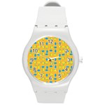 Lemons Ongoing Pattern Texture Round Plastic Sport Watch (M) Front