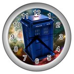 The Police Box Tardis Time Travel Device Used Doctor Who Wall Clock (Silver) Front