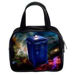 The Police Box Tardis Time Travel Device Used Doctor Who Classic Handbag (two Sides) by Sudhe