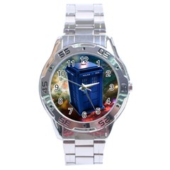 The Police Box Tardis Time Travel Device Used Doctor Who Stainless Steel Analogue Watch by Sudhe