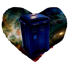 The Police Box Tardis Time Travel Device Used Doctor Who Large 19  Premium Heart Shape Cushions by Sudhe