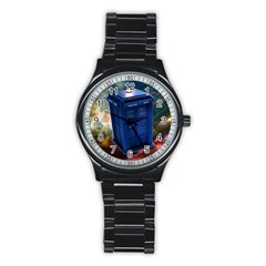 The Police Box Tardis Time Travel Device Used Doctor Who Stainless Steel Round Watch by Sudhe