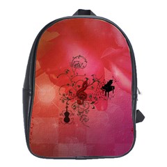 Decorative Clef With Piano And Guitar School Bag (large) by FantasyWorld7