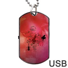 Decorative Clef With Piano And Guitar Dog Tag Usb Flash (one Side) by FantasyWorld7