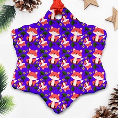 Fox And Trees Pattern Blue Ornament (snowflake) by snowwhitegirl