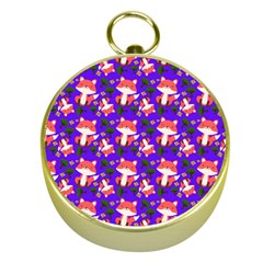 Fox And Trees Pattern Blue Gold Compasses by snowwhitegirl